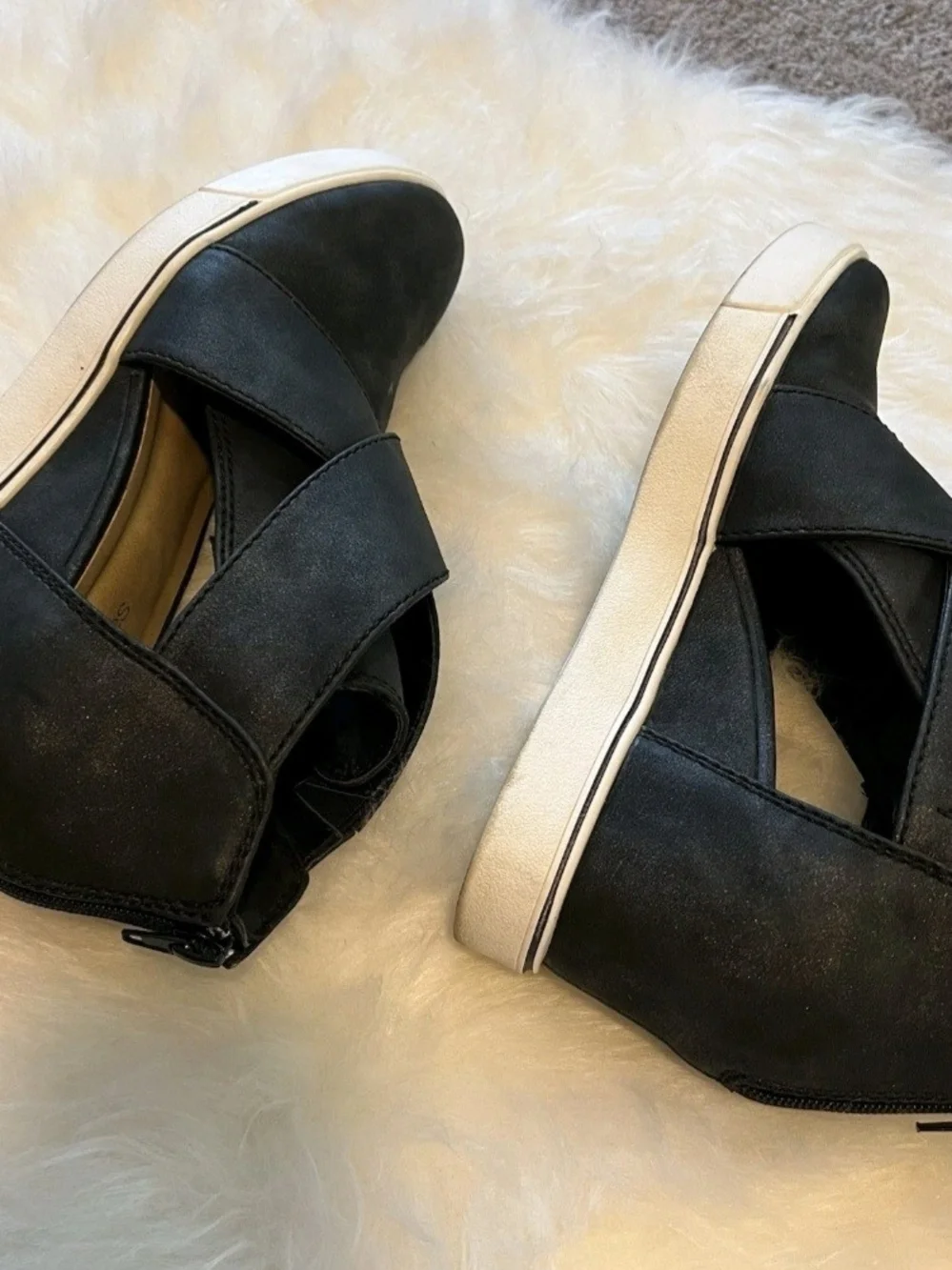 Maurices Black Crisscross Slip-On Wedge Sneakers with White Sole